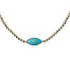 Synthetic Turquoise Evil Eye Brass Pave Clear Cubic Zirconia Tennis Chocker Necklaces WG874A5-02-1