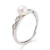 Round Natural Pearl & Cubic Zirconia Finger Rings STER-Z009-07P-1