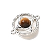 Natural Tiger Eye & Natural Shell Brass Flat Round Links Connector Charms KK-N289-16P-01-2