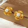 Classic Stainless Steel Imitation Pearl Flower Stud Earrings GL7726-2