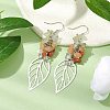 Leaf 201 Stainless Steel Natural Quartz Crystal & Natural Prehnite & Natural Carnelian & Natural Sunstone Chip Dangle Earrings EJEW-JE06138-03-2