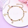 Ocean Faceted Rondelle Electroplate Glass 2-Strand 304 Stainless Steel Starfish Charm Anklets for Women AJEW-AN00793-01-1