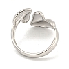 Non-Tarnish 304 Stainless Steel Heart Open Cuff Ring for Women RJEW-A043-31P-3