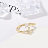 Rack Plating Cross & Heart Brass Micro Pave Cubic Zirconia Cuff Rings for Women RJEW-M028-63G-5