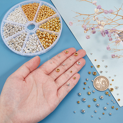 1080Pcs 8 Styles Brass Smooth Round Beads FIND-PH0018-84-1