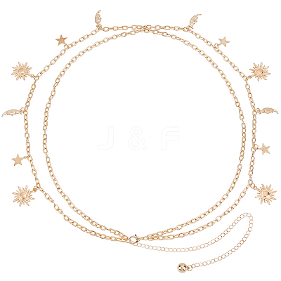 Alloy Moon Sun Star Double Layer Tassel Waist Chains AJEW-GF0013-25G-1