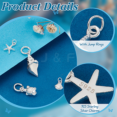 4Pcs 4 Styles 925 Sterling Silver Charms with Jump Rings STER-PH0002-95-1