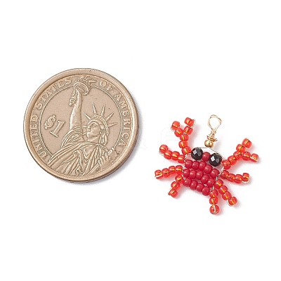 Copper Wire Wrapped Faceted Natural Black Spinel and Glass Seed Beaded Sea Animals Pendants PALLOY-MZ01087-1