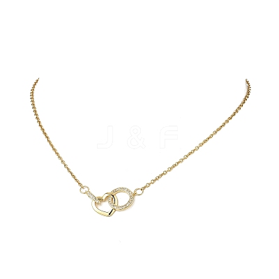 Brass Micro Pave Clear Cubic Zirconia Heart with Ring Pendant 304 Stainless Steel Cable Chain Necklaces for Women NJEW-JN05659-1