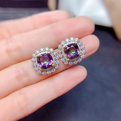 Square Alloy Rhinestone Pendant Necklace & Stud Earring & Finger Ring Sets WG30FCB-02-1