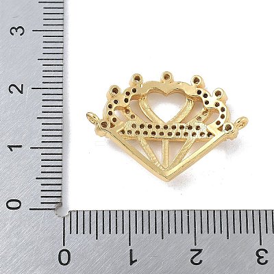 Rack Plating Brass Micro Pave Clear Cubic Zirconia Heart Crown Connector Charms KK-A234-060G-1