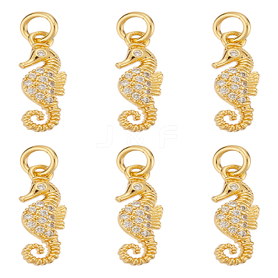 6Pcs Brass Micro Pave Cubic Zirconia Pendants KK-LP0001-41-1
