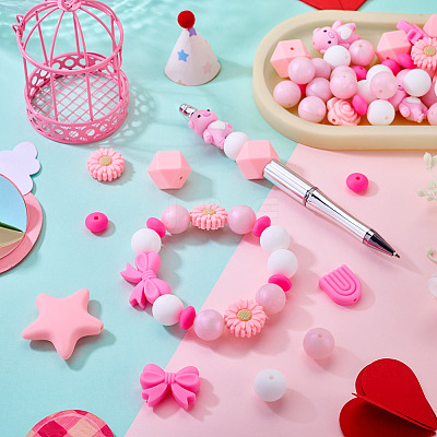 60Pcs Silicone Beads for DIY Big Themed Jewelry SIL-TA0003-37-1