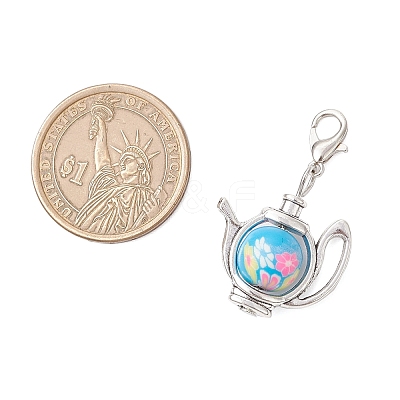 Teapot Handmade Polymer Clay & Tibetan Style Alloy Pendant Decorations HJEW-JM03544-1