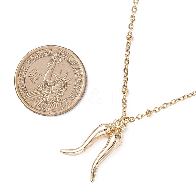 Alloy Double Italian Horn Pendant 304 Stainless Steel Satellite Chain Necklaces NJEW-JN05563-1