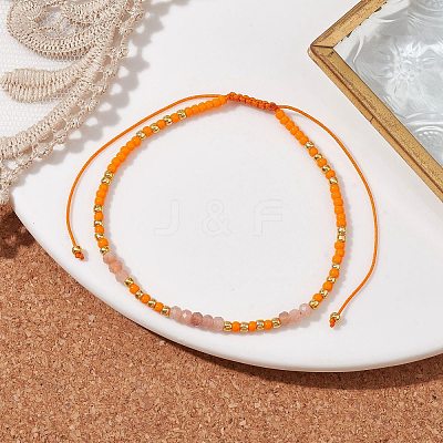Bohemian Style Natural Sunstone & Glass Braided Bead Bracelet BJEW-JB10136-03-1