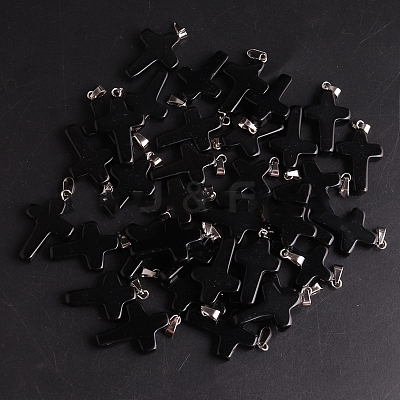 Natural Black Stone Pendants LS-G-PW0006-02P-09-1