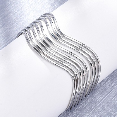 304 Stainless Steel Cuff Bangles for Women BJEW-D306-05P-1