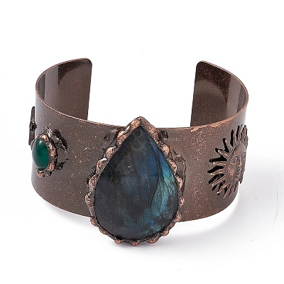 Natural Labradorite Open Cuff Bangles BJEW-A130-01-1