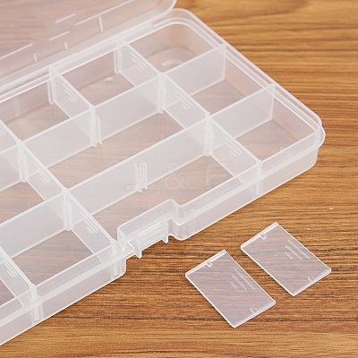 15 Grids Transparent Rectangle Plastic Beads Storage Containers PAAG-PW0012-03-1