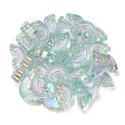 UV Plating Rainbow Iridescent Acrylic Enamel Beads OACR-G012-08A-1