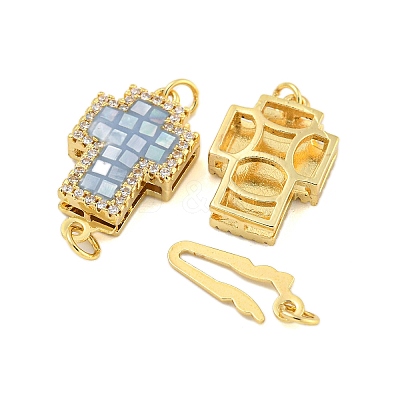 Rack Plating Brass Micro Pave Cubic Zirconia & Shell & Enamel Box Clasps KK-S373-06G-1