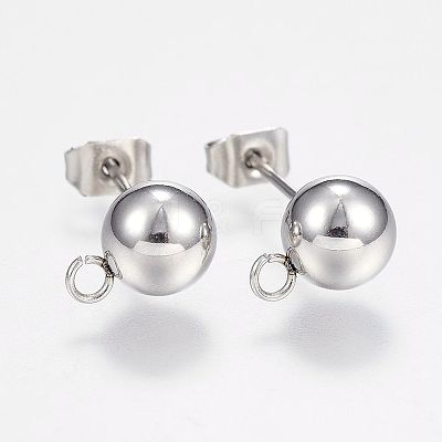 Non-Tarnish 201 Stainless Steel Ball Stud Earring Post X-STAS-F088-01P-1