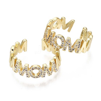 Brass Micro Pave Clear Cubic Zirconia Cuff Rings RJEW-S044-109-NF-1