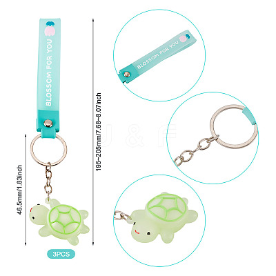 3Pcs PVC Tortoise Pendant Keychains KEYC-TADJ0001-02C-1