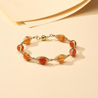 Natural Carnelian Beaded Bracelets for Men Women BJEW-TA00012-01-1