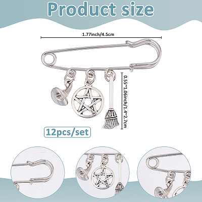 12Pcs Witch Hat and Broom Charm Pendant Brooches JEWB-FH00018-1