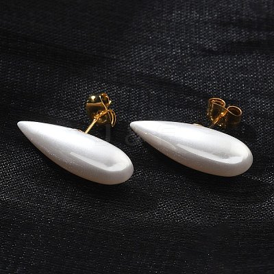 304 Stainless Steel Plastic Imitation Pearl Stud Earrings EJEW-R030-01G-01-1