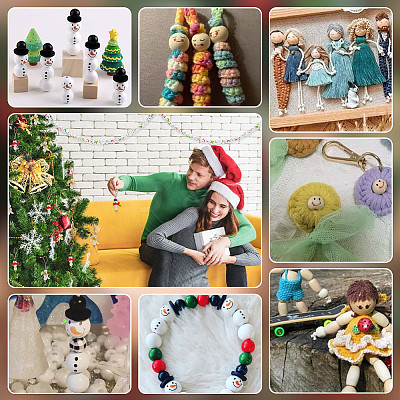 60Pcs 6 Styles Round Christmas Snowman Print Wood European Beads WOOD-PH0003-05-1