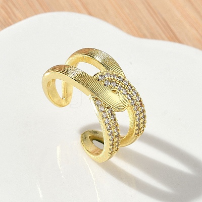 Brass Micro Pave Cubic Zirconia Cuff Open Rings RJEW-C163-15G-1