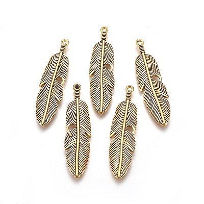 Tibetan Style Alloy Feather Big Pendants TIBEP-A12720-AG-RS-1