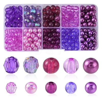 375Pcs 10 Style Round Transparent & Imitation Pearl Acrylic Beads OACR-FS0001-16-1