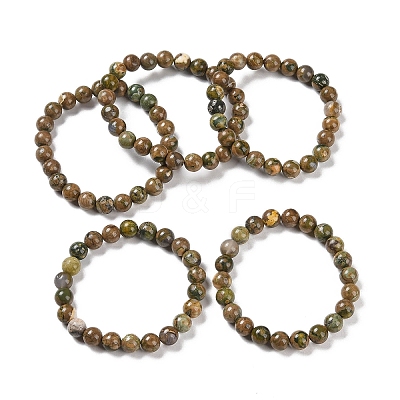 Natural Rhyolite Jasper Stretch Beaded Bracelets G-A185-01S-1