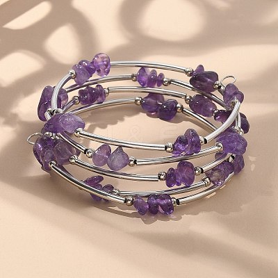 Natural Amethyst Chip Warp Bracelets BJEW-JB01517-02-1