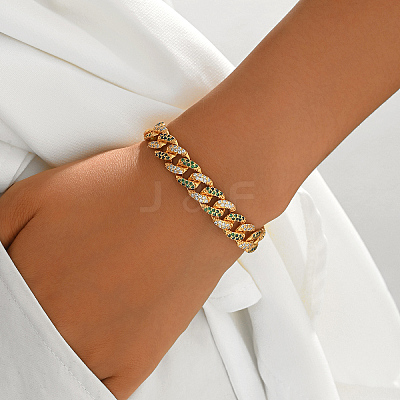Unisex Brass Micro Pave Full Clear and Green Cubic Zirconia Cuban Link Chain Bracelets for Party and Casual Wear HS6983-1