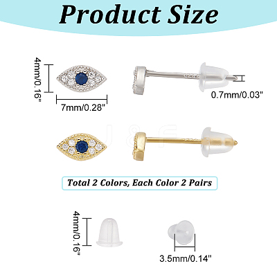 4 Pairs 2 Colors Blue Cubic Zirconia Evil Eye Tiny Stud Earrings EJEW-NB0001-10-1