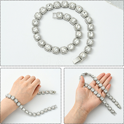 1Pc Zinc Alloy Pave Square Clear Glass Tennis Necklaces for Womem NJEW-SP0001-07S-1