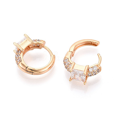 Brass Micro Pave Clear Cubic Zirconia Square Hoop Earrings EJEW-T048-44G-1