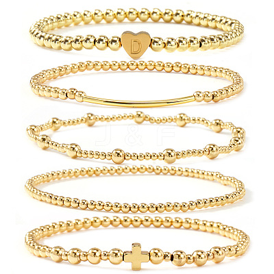 Brass and Stainless Beaded Stretch Bracelet Sets VB9693-3-1