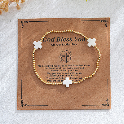 Brass Round Beaded Stretch Bracelets ZM9543-9-1