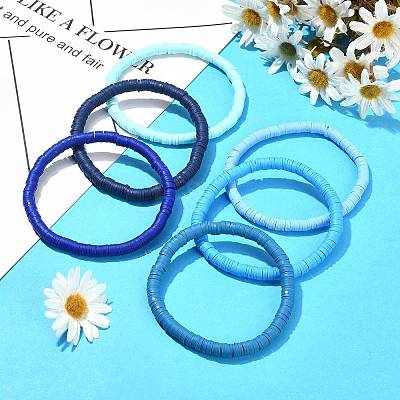 6Pcs 6 Colors Handmade Polymer Clay Stretch Bracelets BJEW-SW00139-1