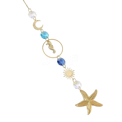 304 Stainless Steel Starfish Sea Horse Hanging Suncatchers HJEW-JM05039-1