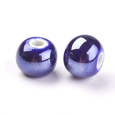 Pearlized Dark Blue Glazed Porcelain Round Beads X-PORC-D001-10mm-14-1
