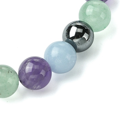 Synthetic Non-Magnetic Hematite & Natural Green Aventurine & Natural Amethyst & Natural Angelite Round Beaded Stretch Bracelets BJEW-JB10910-08-1