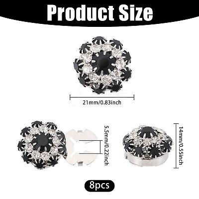 8Pcs Brass Rhinestone Cufflinks BUTT-GL0001-07B-1