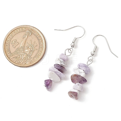 Natural Howlite & Amethyst & Purple Turquoise Dangle Earrings EJEW-JE06127-01-1